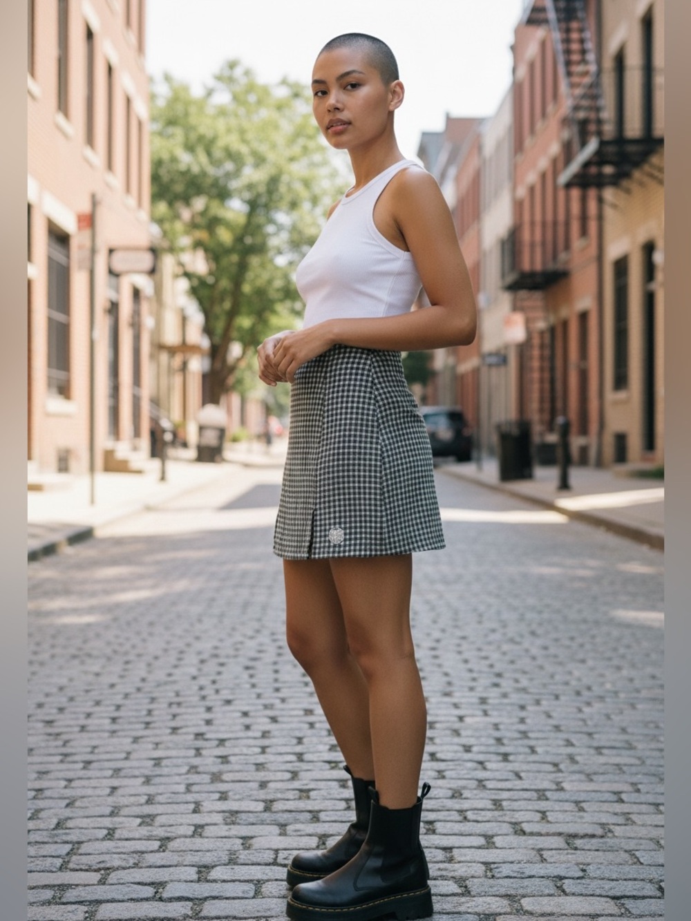 Urban Outfitters Gingham Plaid Mini Skirt Y2K Zip-Up Preppy Checkered M